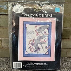Vintage Golden Bee Counted Cross Stitch Wedding Announcement